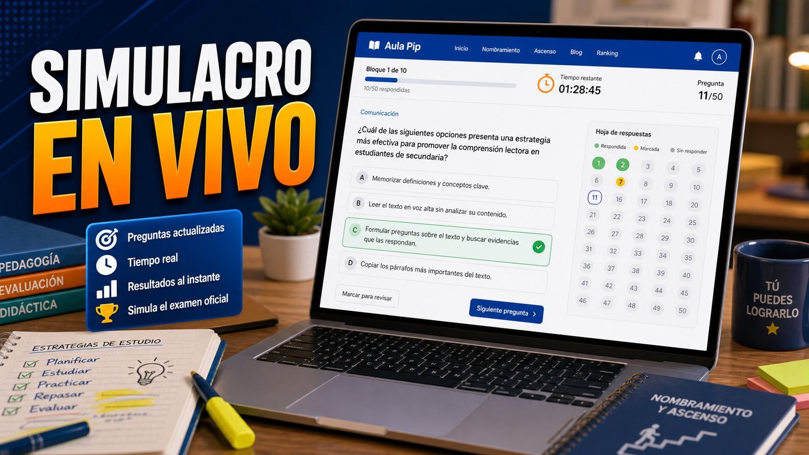 Vista de simulacro en vivo en Aula Pip